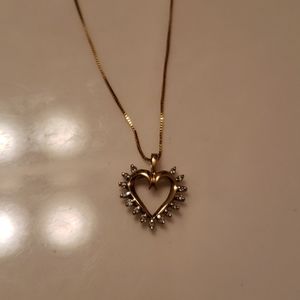 14k genuine gold heart diamond necklace